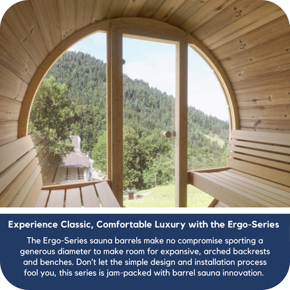 SaunaLife E7G Outdoor Barrel Sauna Glass Front (4 Person)