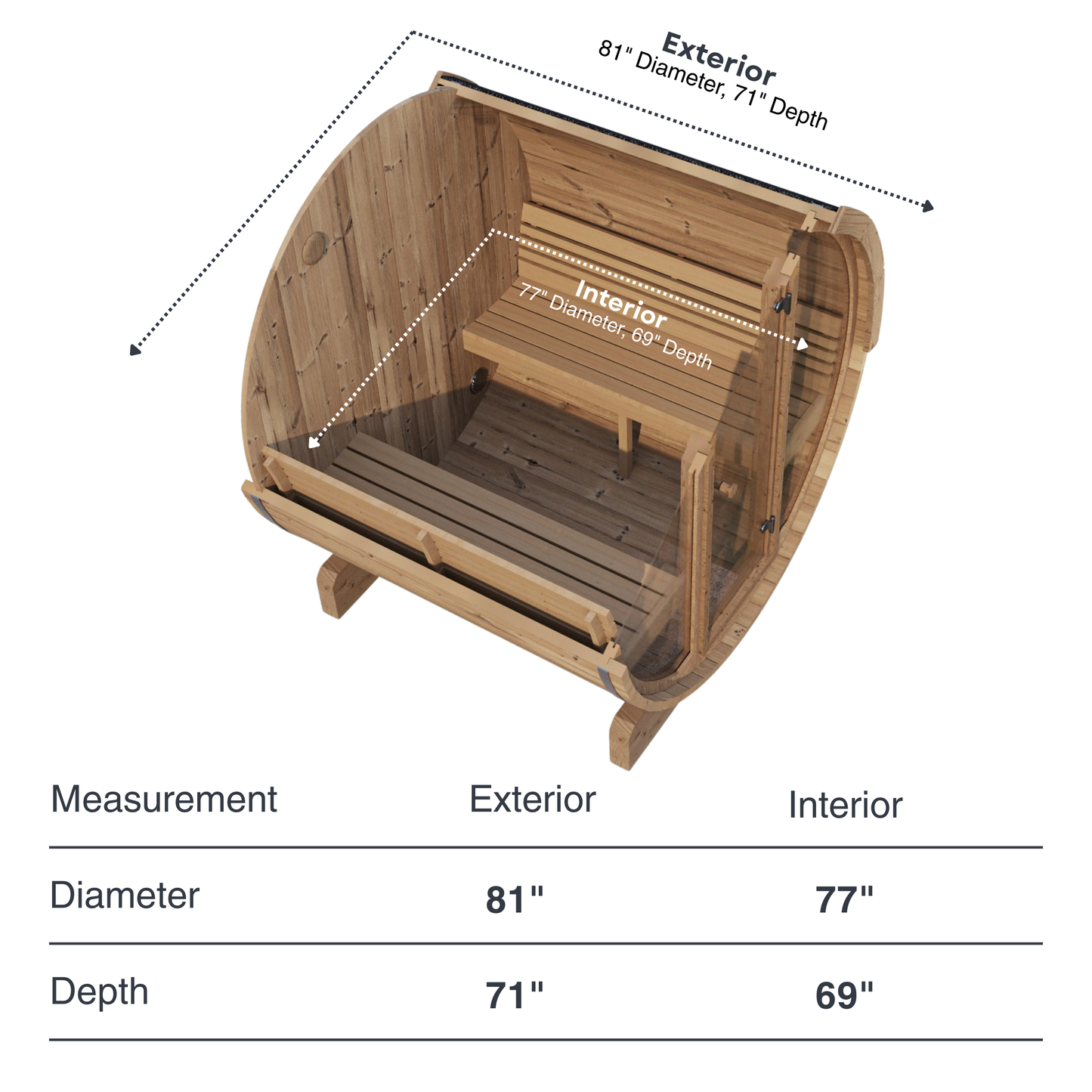 SaunaLife E7G Outdoor Barrel Sauna Glass Front (4 Person)
