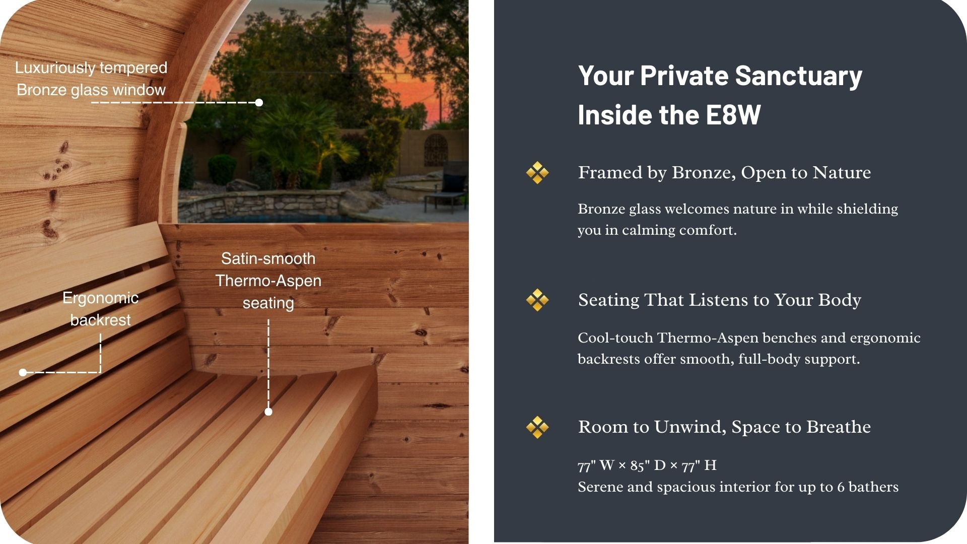 SaunaLife E8W Outdoor Barrel Sauna Rear Window (6 person)
