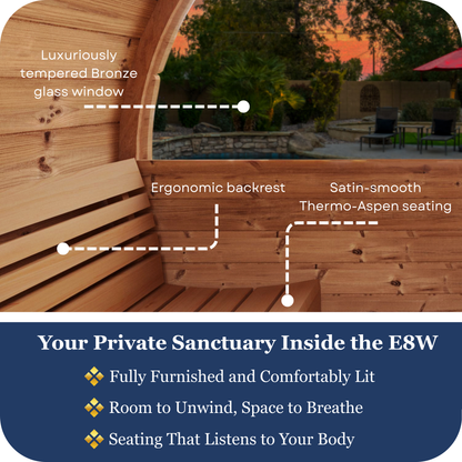 SaunaLife E8W Outdoor Barrel Sauna Rear Window (6 person)