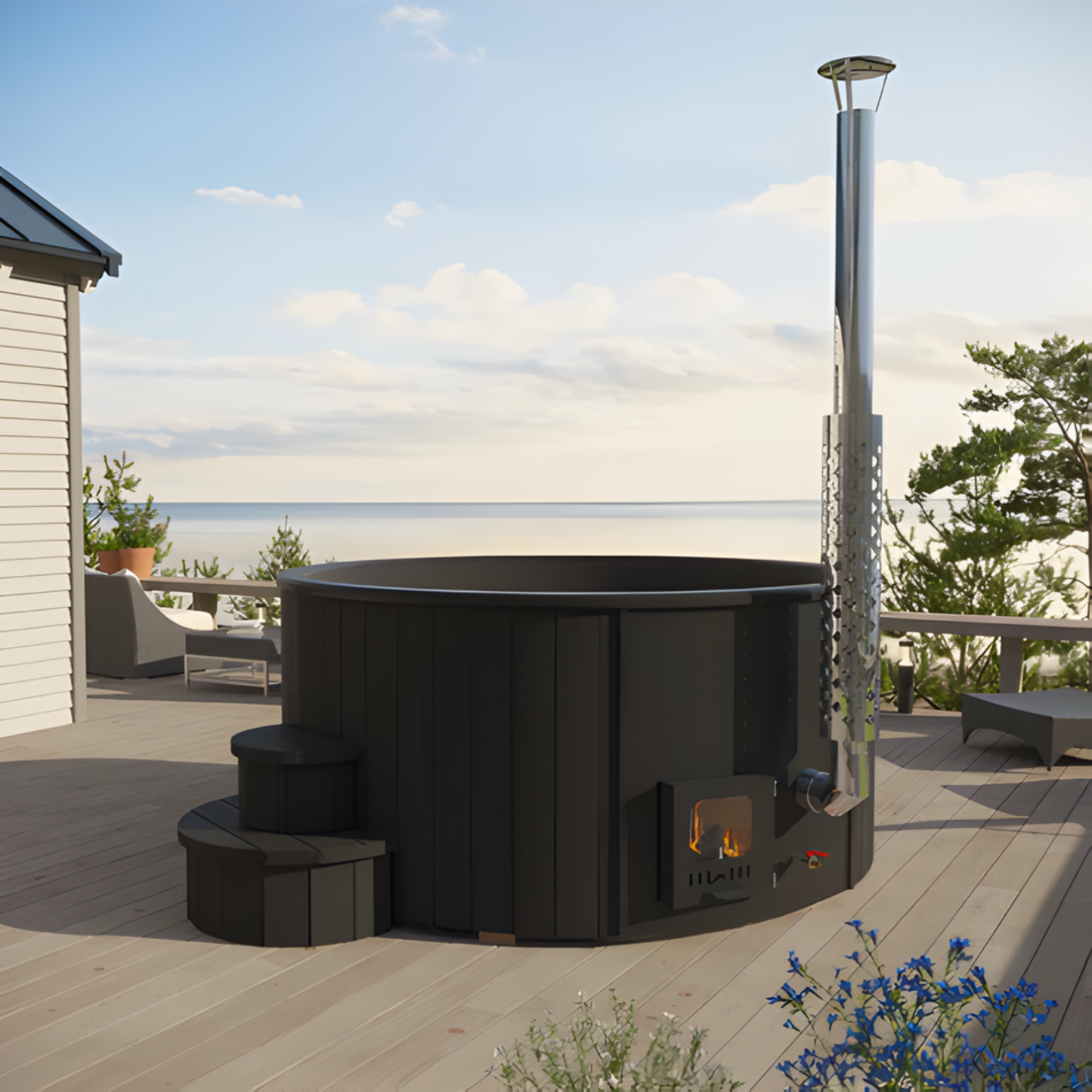 SaunaLife Black S4B Wood Fired Hot Tub (6 Person)