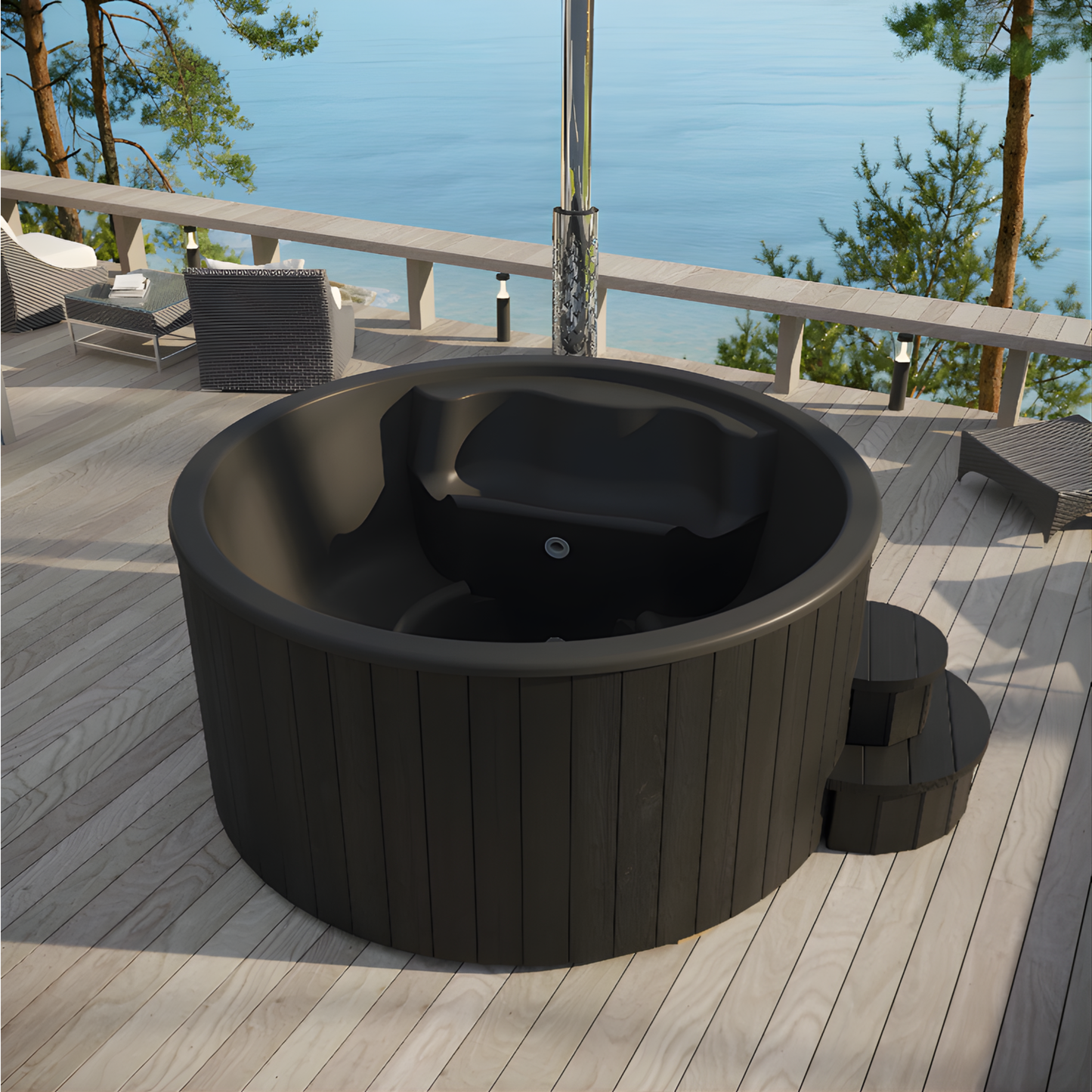 SaunaLife Black S4B Wood Fired Hot Tub (6 Person)
